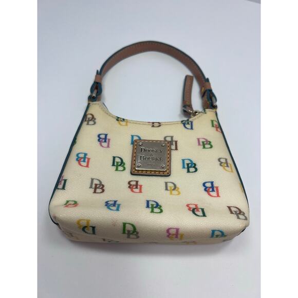 Dooney & Bourke Itsy Bitsy Ivory Multi-Color SIG Coated Canvas Zip MIni Handbag - Picture 1 of 14